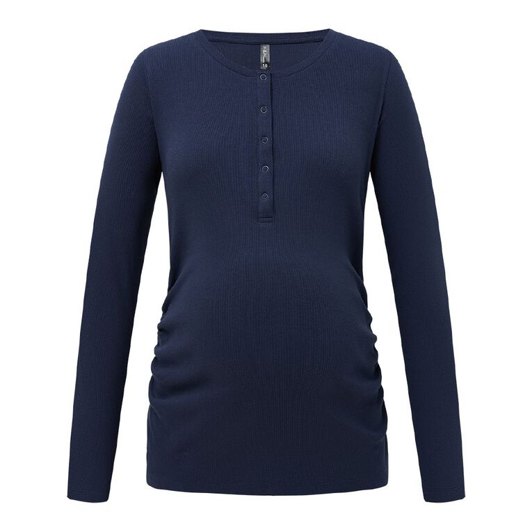 H&H Maternity Long Sleeve Henley Top, Blue Dark, hi-res