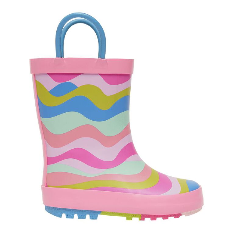 Young Original Junior Kids' Rubber Rainbow Gumboots, Pink, hi-res