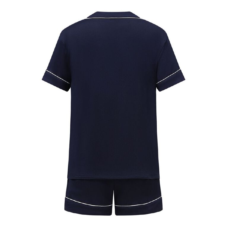 H&H Women's Comfy Button Up Short Sleeve Pyjama Set, Blue Dark, hi-res