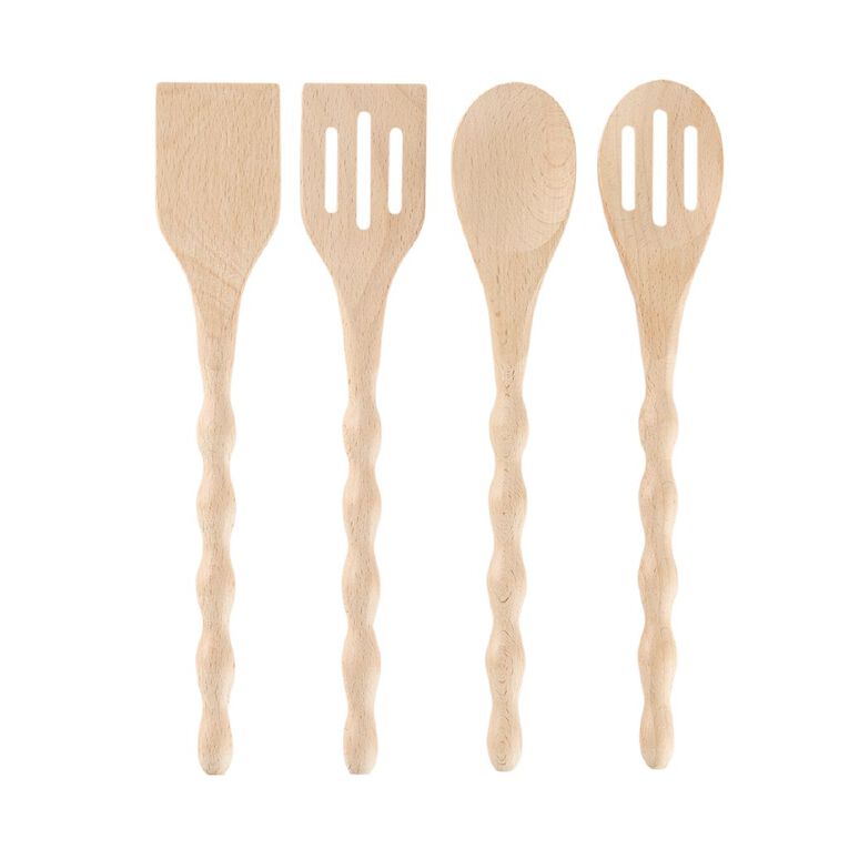 Living & Co Wooden Utensils Natural 4 Pack, , hi-res