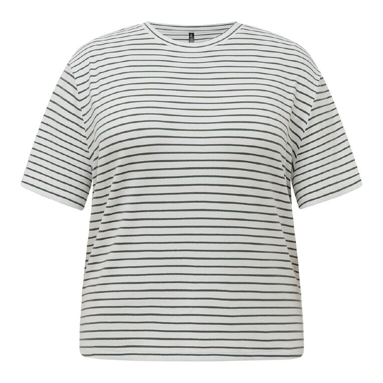 H&H Curve Women's Boxy Boyfriend Tee, Green/White, hi-res