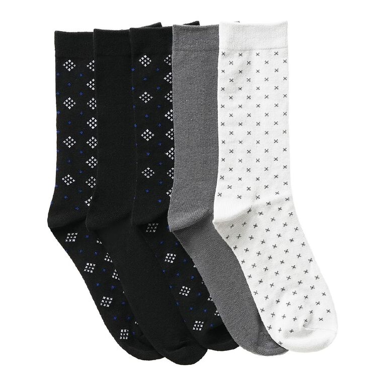 H&H Men's Business Crew Patterned Socks 5 Pack, Charcoal, hi-res