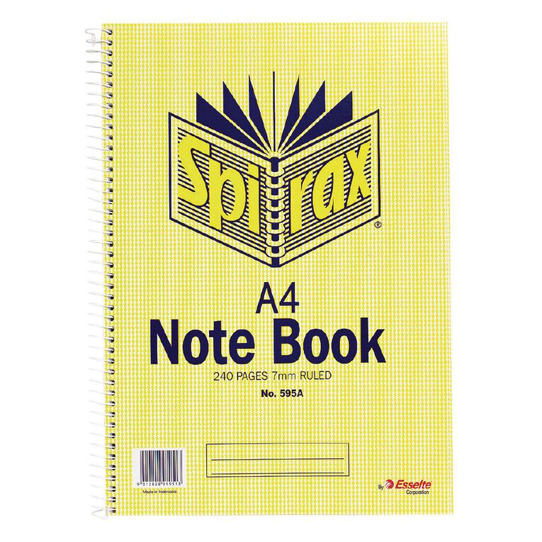 Spirax Notebook Spiral No.595A 240 Page 7mm Ruled Yellow Mid A4, , hi-res