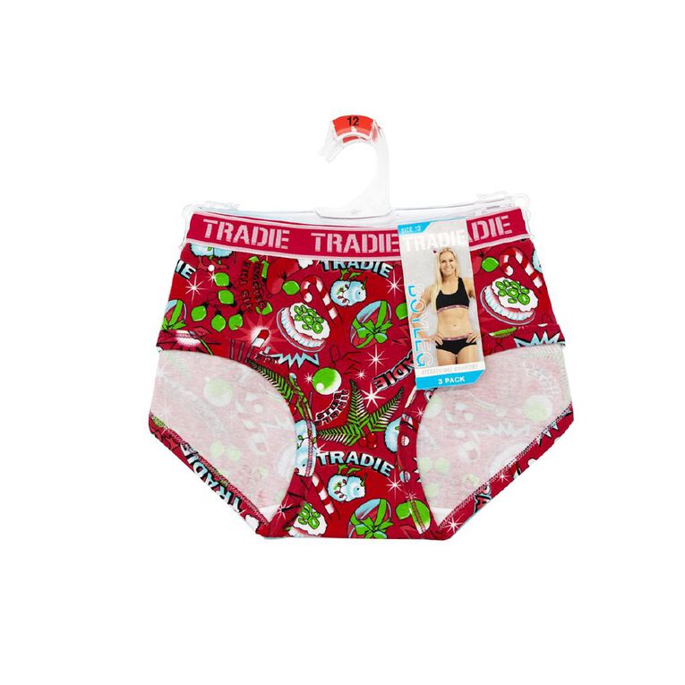 Tradie Women's Boyleg Briefs 3 Pack, Red Dark, hi-res