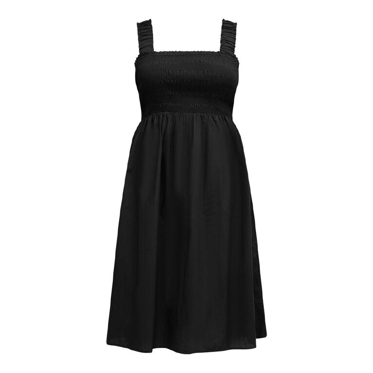 H&H Plus Women's Shirred Maxi Dress, Black, hi-res