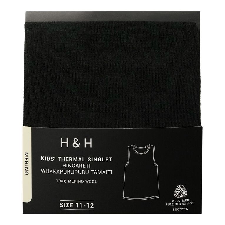 H&H Kids' Merino Thermal Singlet, Black, hi-res
