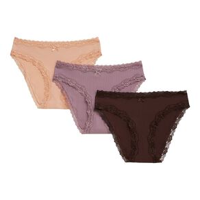 H&H Women's Rib And Lace Bikini Briefs 3 Pack