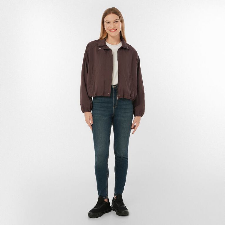 H&H Women's Nylon Funnel Neck Bomber Jacket, Brown Dark SPOTS, hi-res