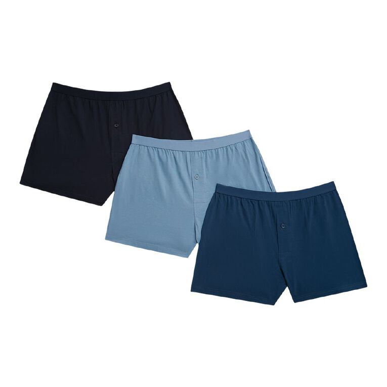 H&H Men's Loose Knit Boxers 3 Pack, Blue/Navy, hi-res