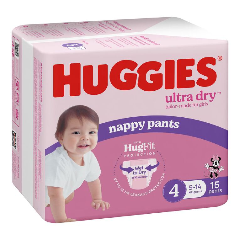 Huggies Ultra Dry Nappy Pants Toddler Girls' Size 4 9-14kg 15 Pack, , hi-res