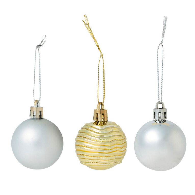 Wonderland Christmas Baubles Gold and Silver 4cm 30 Pack, , hi-res