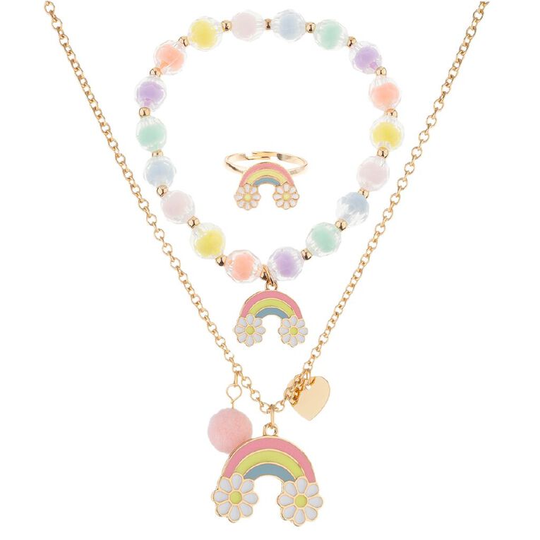 Young Original Kids' Rainbow Daisy Ring Bracelet and Necklace Set, , hi-res