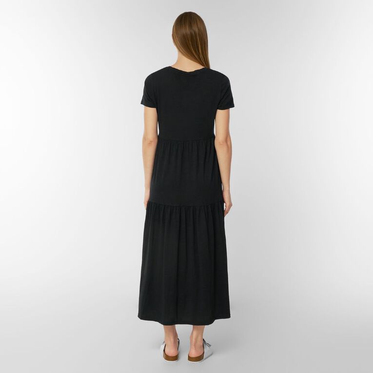 H&H Women's Cotton Slub Tier Midi Dress, Black, hi-res