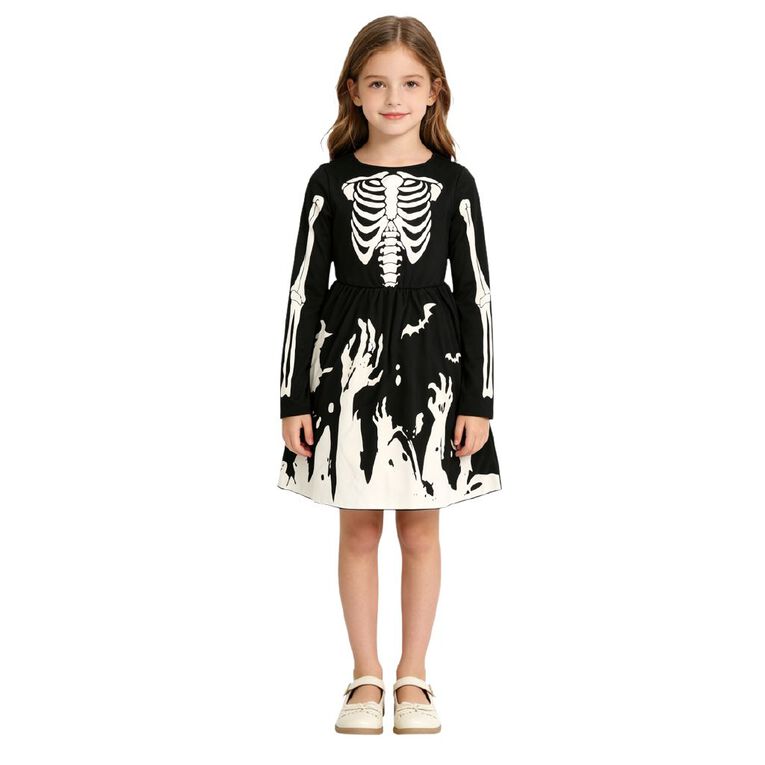 Scarehouse Glow-In-The-Dark Skeleton Costume Girls 4-6 Years, , hi-res