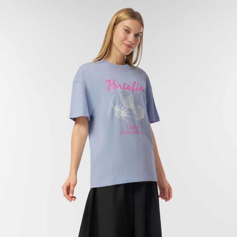 H&H Women's Short Sleeve Boyfriend Graphic Tee, Blue Light, hi-res