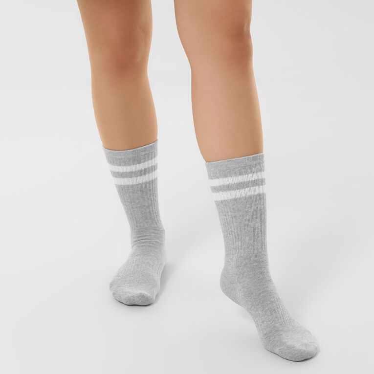 Active Intent Women's Striped Crew Socks 3 Pack, White, hi-res