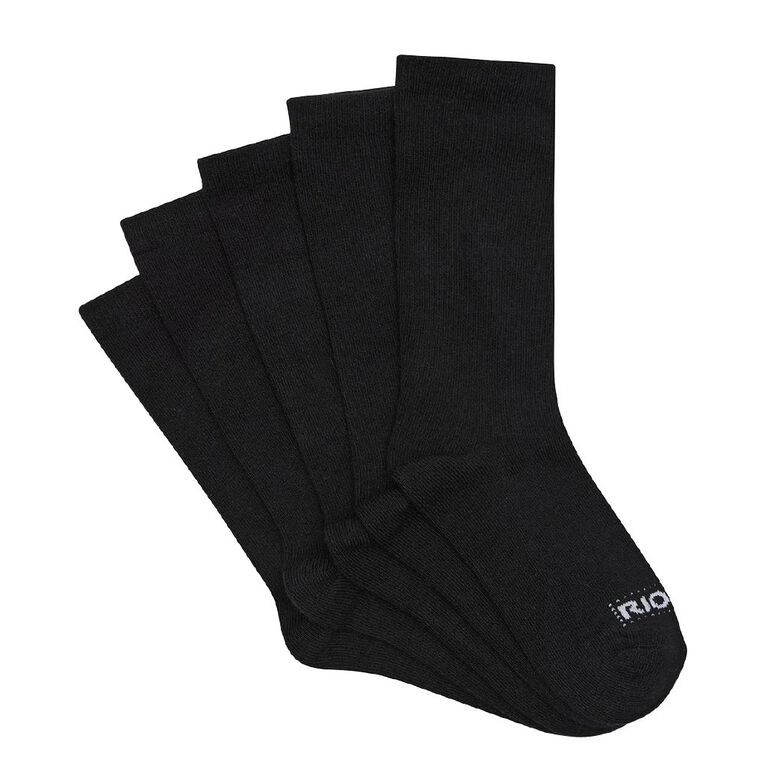 Rio Kids' School Crew Socks 5 Pack, Black W25, hi-res