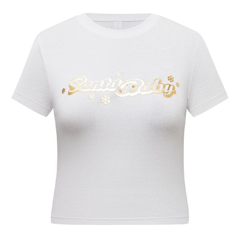 H&H Women's Santa Baby Rib Tee, White, hi-res