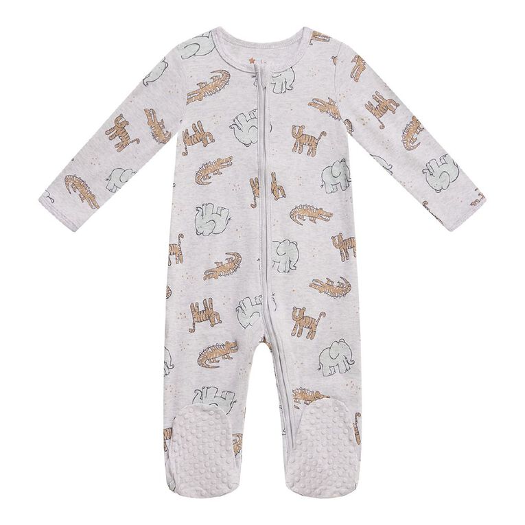 Young Original Babies' Zip-Thru Footed All-in-One, Grey Light, hi-res
