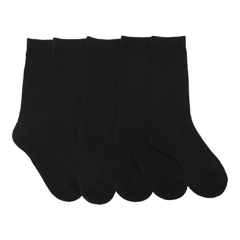 H&H Boys' Rib Crew Socks 5 Pack, Black, hi-res