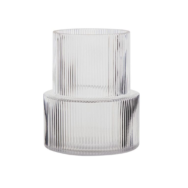 Living & Co Wide Fluted Glass Vase 16 x 20cm, , hi-res