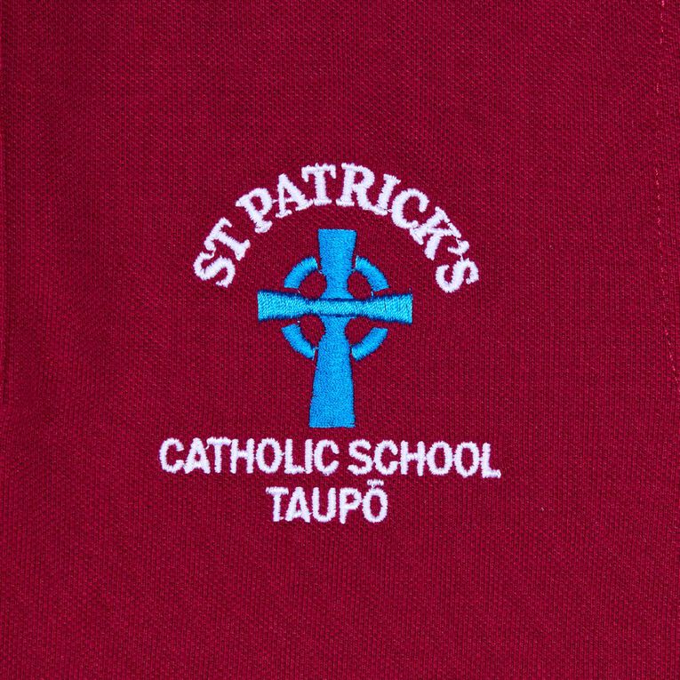 Schooltex St Patrick's Catholic Taupo Short Sleeve Polo with Embroidery, Burgundy, hi-res