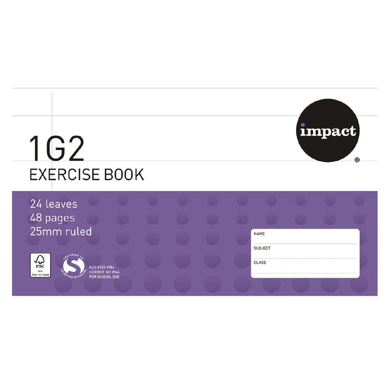WS Exercise Book 1G2 25mm Ruled 24 Leaf Purple, , hi-res