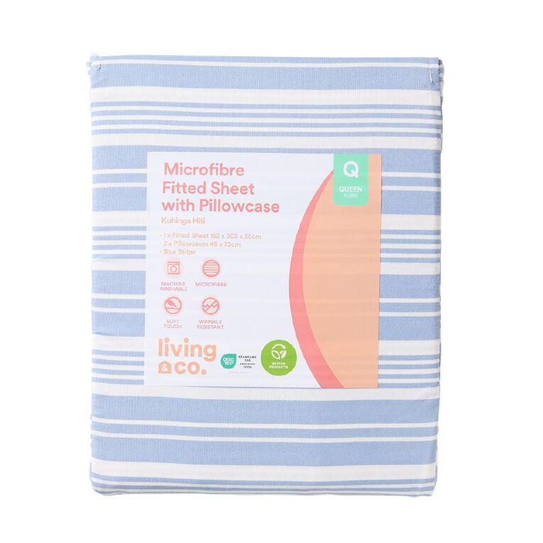 Living & Co Microfibre Sheet Set Blue Queen, , hi-res