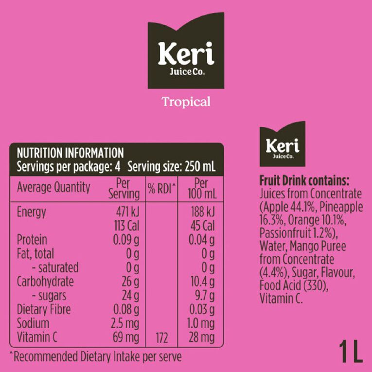 Keri Juice Pulpy Tropical Fruit Drink 1L, , hi-res