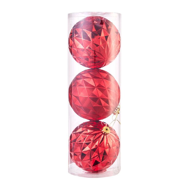Wonderland Christmas Baubles 15cm Red 3 Pack, , hi-res