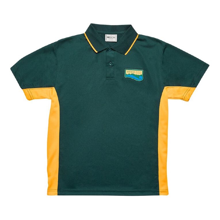 Schooltex Katikati Primary Short Sleeve Polo with Badge, Bottle/Gold, hi-res