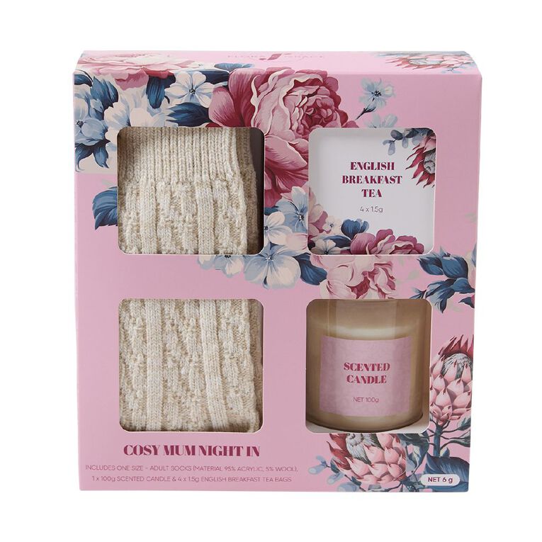 Mothers Day Cozy Gift Contains Socks Scented Candle Tea Bags, , hi-res