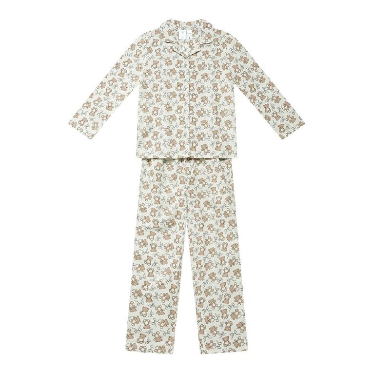 H&H Girls' Flannelette Button Up Pyjama Set, White, hi-res