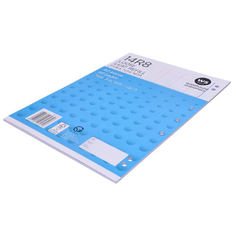 WS Pad Refill 14R8 7mm 3 Column Cash Ruled 40 Leaf Punched Blue, , hi-res