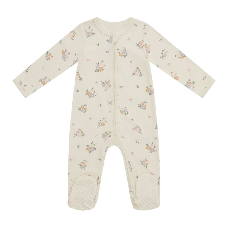 Young Original Babys' Zip-Thru All-in-One, White FLORAL, hi-res