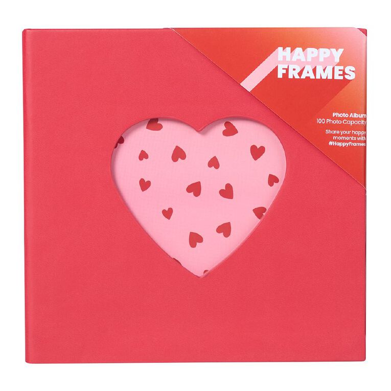 50 Page Photo Album Fits 100 Photos with Heart Cut Out 17cm x 17cm Red, , hi-res