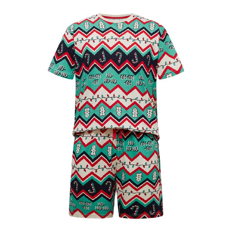 H&H Men's Christmas Tee and Short Pyjama Set, Green Mid, hi-res