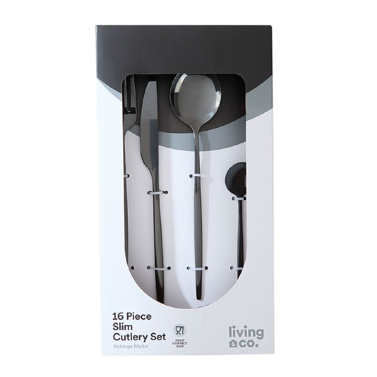 Living & Co Cutlery Set Slim Black 16 Piece, , hi-res