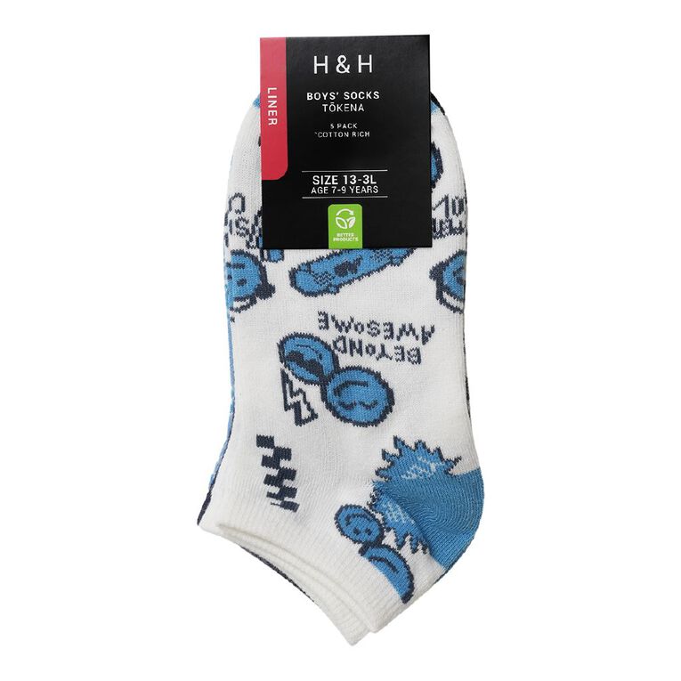 H&H Boys' Liner Jacquard Socks 5 Pack, Blue Dark, hi-res