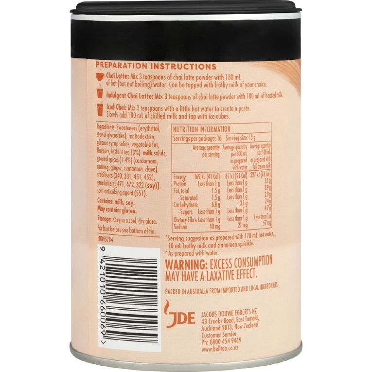 Bell Chai Latte Powder Spiced Sugar Free 240g, , hi-res
