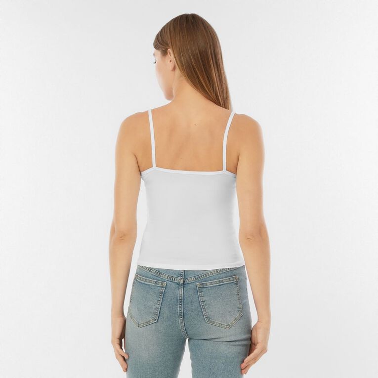 H&H Essentials Women's Stretch Cotton Cami, White, hi-res