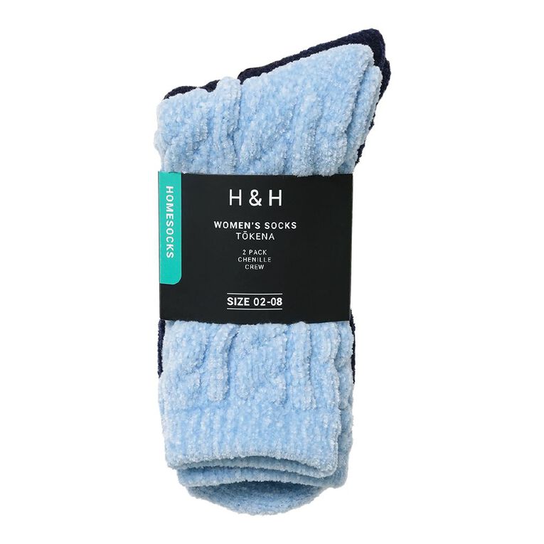 H&H Women's Chenille Crew Socks 2 Pack, Blue, hi-res