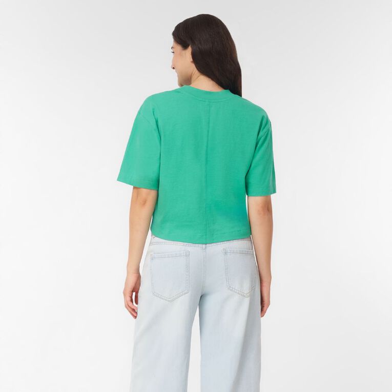 H&H Women's Cropped Boxy Tee, Green Mid, hi-res
