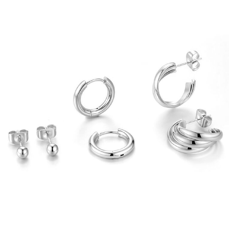 Waterproof Twist Studs Earrings 3 Pairs, , hi-res