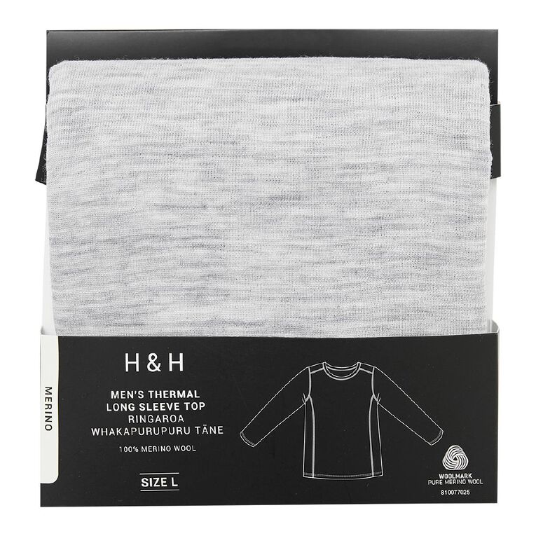H&H Men's Merino Thermal Long Sleeve Top, Grey Marle, hi-res
