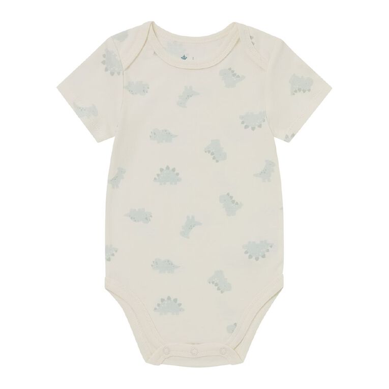 Young Original Babies' Short Sleeve Printed Bodysuit 3 Pack, Blue Light DINO, hi-res