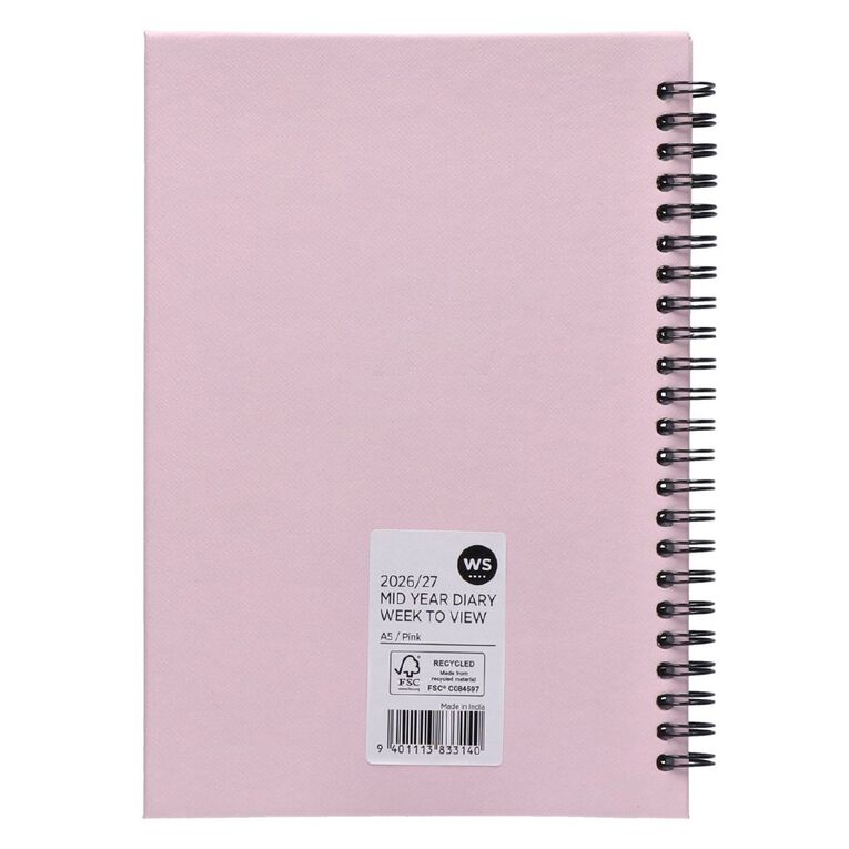 WS Mid Year Diary Week To View A5 26-27 Pink, , hi-res