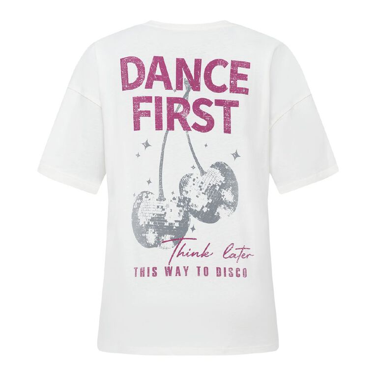 H&H Women's Short Sleeve Boyfriend Graphic Tee, Cream, hi-res