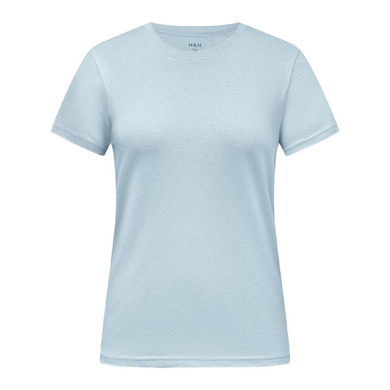 H&H Women's Short Sleeve Cotton Crew Neck Tee, Blue Mid, hi-res