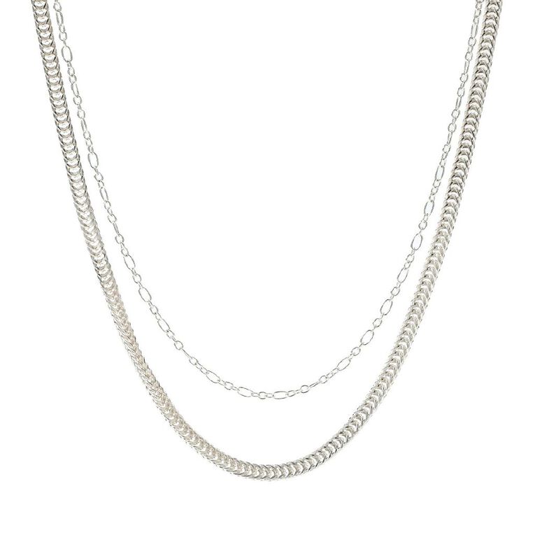 H&H Snake Chain Necklace 2 Layers Silver, , hi-res